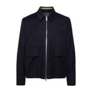 Blauwe Wollen Jas Rits Zakken Paul Smith , Blue , Heren