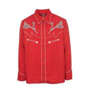 Bloemen Geborduurd Cowboy Overhemd Nudie Jeans , Red , Heren