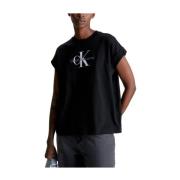 Moderne Relaxte Tee met Iconisch Logo Calvin Klein , Black , Dames