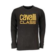 Zwarte Katoenen Trui met Print Logo Cavalli Class , Black , Heren