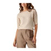 Zand Pullover met Subtiele Glitter Object , Beige , Dames