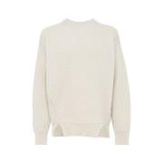 Italiaanse Wol Geribbelde Crew Neck Sweater Jil Sander , White , Heren