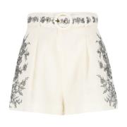 Bloemen Linnen Katoenen Shorts met Riem Zimmermann , Beige , Dames