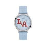 Blauw Lederen Quartz Analoog Horloge Guess , Blue , Unisex