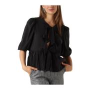 Zwarte Blouse 3/4 Mouw Elegant Top Object , Black , Dames