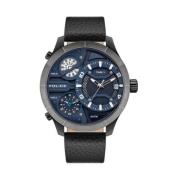 Zwarte Leren Quartz Analoge Horloge Police , Black , Heren