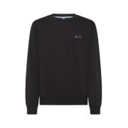 Katoenen Crewneck Sweatshirt met Geborduurd Logo Sun68 , Black , Heren