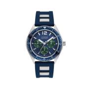 Blauw Siliconen Analoog Kwarts Horloge Guess , Blue , Heren