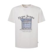 Casual Ronde Hals Katoenen T-shirt Pepe Jeans , White , Heren