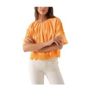 Oranje Geborduurde Blouse met Korte Mouwen Salsa , Orange , Dames