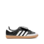 Zwarte Leren Sneakers met Witte Banden Adidas , Black , Heren