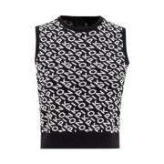 Mouwloze wollen top met monogramlogo Pinko , Black , Dames