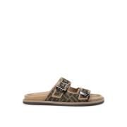 Platte sandalen met FF jacquard patroon Fendi , Brown , Heren