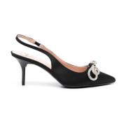 Zwarte Satijnen Slingback Schoenen met Kristalstrik Love Moschino , Bl...