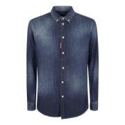 Navy Blue Relax Dan Shirt Dsquared2 , Blue , Heren