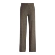 Khaki Wollen Blend Visgraat Broek Pomandère , Green , Dames