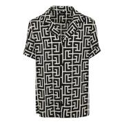 Monogram Pyjama Shirt in Ivoor en Zwart Balmain , Black , Heren