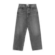 Donkergrijze Straight Jeans met Lage Taille Agolde , Gray , Dames