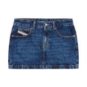 Blauwe Denim Rok Whiskering Effect Diesel , Blue , Dames