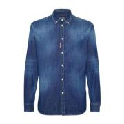 Blauwe Denim Knoopshirt Dsquared2 , Blue , Heren