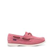 Roze Suède Platte Schoenen Gestikte Ronde Neus Sebago , Pink , Dames