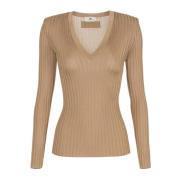 Glanzende geribbelde viscose jersey top Elisabetta Franchi , Brown , D...