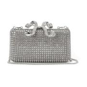 Strass Clutch met Schouderriem Self Portrait , Gray , Dames