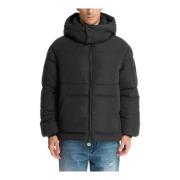 Zip-Up Gewatteerde Jas met Afneembare Capuchon Barrow , Black , Heren