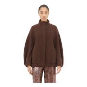 Wollen Staande Kraag Ritsjas Dries Van Noten , Brown , Dames