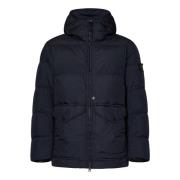 Blauwe Gewatteerde Jas met Capuchon Stone Island , Blue , Heren