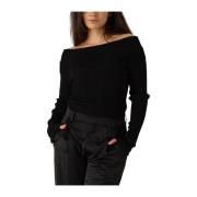 Zwarte Off-Shoulder Rib Top voor Vrouwen Gestuz , Black , Dames