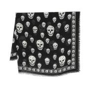 Zijden Sjaal met Skull Print Logo Alexander McQueen , Black , Heren