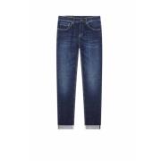 Skinny Fit Lage Taille Donkere Wassing Jeans Dondup , Blue , Heren