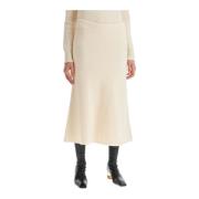 Uitlopende Wol Midi Rok met Rits Jil Sander , Beige , Dames