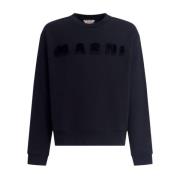 Zwarte Katoenen Logo Sweater Ronde Hals Marni , Black , Heren