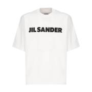 Wit Katoenen T-shirt met Logoprint Jil Sander , White , Heren