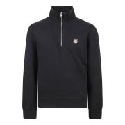 Zwarte Fox Head Patch Half Zip Sweater Maison Kitsuné , Black , Heren