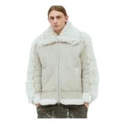 Shearling Panel Leren Jas Diesel , Gray , Heren