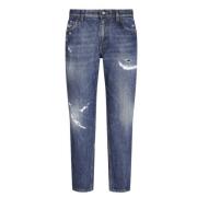 Blauwe Ripped Denim Jeans Dolce & Gabbana , Blue , Heren