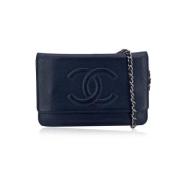 Pre-owned Leather wallets Chanel Vintage , Blue , Dames