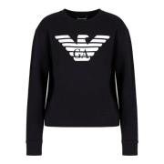 Navy Blue Organische Jersey Sweatshirt met Witte Adelaar Logo Emporio ...