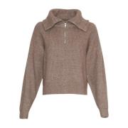 Zip Pullover in walnoot melange Moss Copenhagen , Brown , Dames