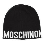 Effen Logo Beanie Moschino , Black , Dames