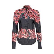 Zwart viscose overhemd met bloemenprint Pinko , Black , Dames