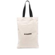 Logo-Print Linnen Tote Bag Jil Sander , Beige , Heren