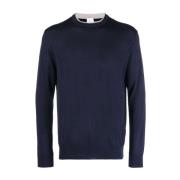 Navy Blauwe Wol-Blend Gebreide Trui Eleventy , Blue , Heren