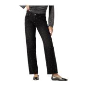 Zwarte Straight Leg Jeans met Zilveren Details Envii , Black , Dames