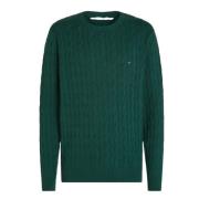 Groene Trui Gevlochten Brei Ronde Hals Tommy Hilfiger , Green , Heren