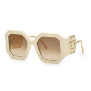 Witte Acetaat Zonnebril Degraded Bruin Philipp Plein , Beige , Dames