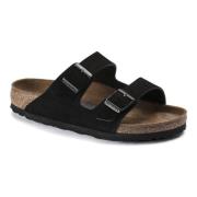 Zwarte leren sliders voor moderne vrouw Birkenstock , Black , Dames